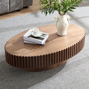 AJUNION Modern <strong>Oval</strong> <strong>Coffee</strong> <strong>Table</strong> Handcrafted Wooden <strong>Coffee</strong> <strong>Table</strong> Living Room <strong>Storage</strong> Center <strong>Table</strong> - Product Image 1