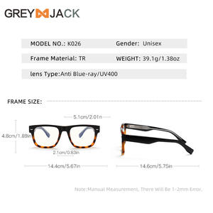 Gafas Rectangulares Grises Jack K026 Unisex con Protección Anti Luz Azul UV400 TR90 Montura Completa Extra Grande - Product Image 1