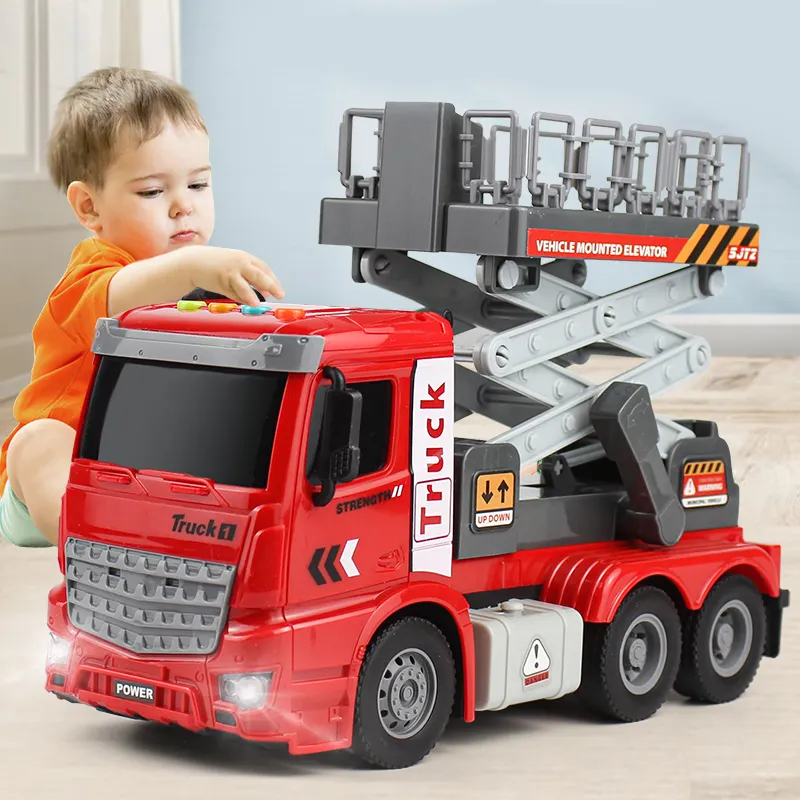 बच्चों के लिए थोक बाल परिवहन खिलौना कारें चमकती लाइट ध्वनि घर्षण इंजीनियरिंग वाहन कैंची लिफ्ट ट्रक मॉडल