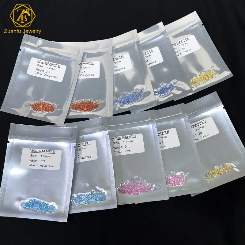 Harga grosir ukuran Moissanite berlian longgar kualitas terbaik 1MM sampai 3MM merah muda YellowRed Blue Moissanite