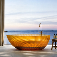 SICO Élégante Baignoire Moderne en Résine Style Ambre Écologique avec Vidange Central Portable et Autonome – Garantie 3 Ans