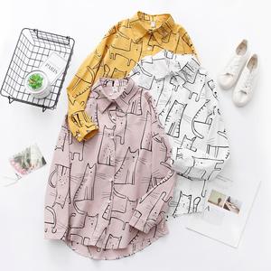 Blouses et chemises <span class=keywords><strong>CHIC</strong></span> chat motif <span class=keywords><strong>femme</strong></span> à manches longues lâche version coréenne des étudiants tout match chemise <span class=keywords><strong>imprimée</strong></span> pour les femmes - Product Image 2