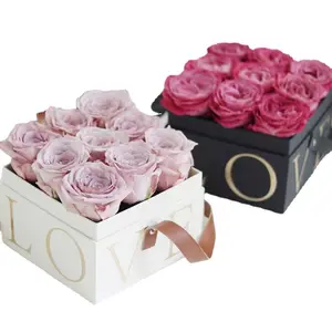 लक्जरी पोर्टेबल चमड़े संभाल वर्ग उपहार बॉक्स प्यार मुद्रित ताजा फूल बॉक्स फूल उपहार की दुकान के लिए आवरण