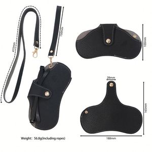 Portable Slim Sunglasses Pouch Soft PU Leather Eyeglasses Bag <b>Glasses</b> <b>Case</b> Holder with Strap Necklace - Product Image 5