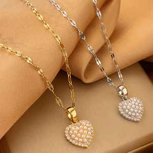 14K chapado en oro de acero inoxidable flor corazón Bowknot cobre circón grueso luz lujo moda colgante collar PARA CENA fiesta - Product Image 4