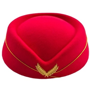 قبعة مضيفة من الصوف ، قبعة مضيفة ، قبعة مضيفة طيران للزي التنكري ، إكسسوارات زي تنكري-أحمر - Product Image 1