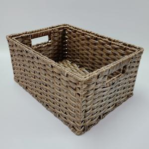 Panier de rangement tissé à la main, rectangulaire, marron et gris, ensemble d'organisateurs de bureau pour la maison, armoire, papeterie, télécommande - Product Image 1