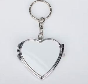 Modern Silver Plated Sublimation Blank Mini <b>Compact</b> Pocket <b>Mirror</b> Heart-Shaped Foldable Metal Keychain - Product Image 2