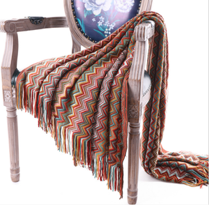 Plaid pour bébé en tricot nordique jaune/<span class=keywords><strong>gris</strong></span> avec pompon, en laine, léger et doux, confortable, couvertures tissées pour canapé - Product Image 6