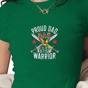 Proud Dad of an Autism Warrior Camiseta corta de punto con estampado Y2K para mujer - Product Image 1
