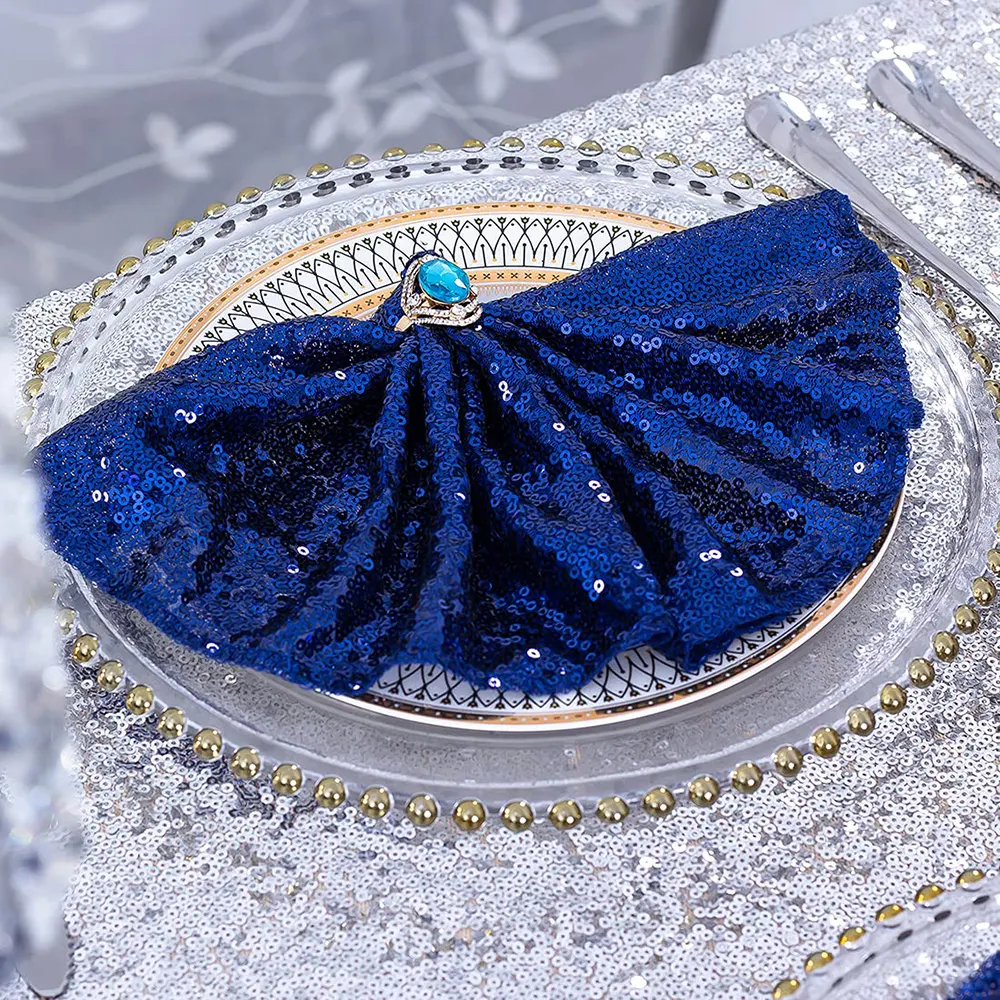 Tela de lentejuela azul real para cocina, servilletas para mesa de té, decoración de boda, granja, nuevo diseño