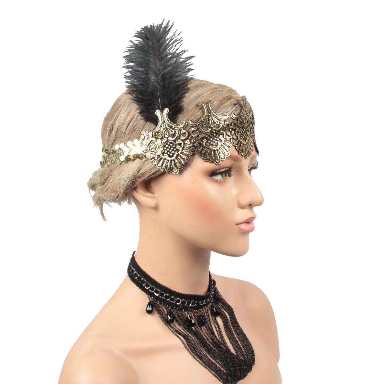 Vintage Women 1920s Great Gatsby Headdress Feather Headband, image size:1280x1280
