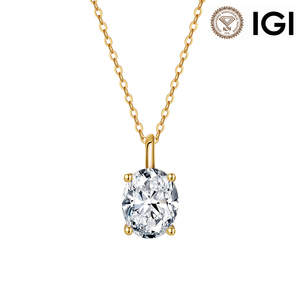 Collar RINNTIN LBN06 con Diamante Cultivado en Laboratorio con Corte Ovalado y Certificado IGI, Cadena de Oro Sólido de 18K, Joyería Fina Premium, Elegante - Product Image 1