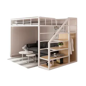 Modern metal loft beliche com armazenamento Apartamento Dormitório Ferro Cama Espaço-Saving Multifuncional Floor Bed mobília do quarto