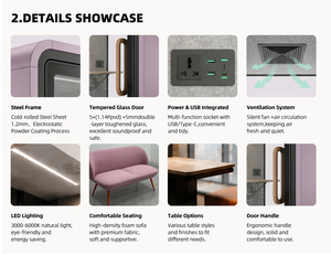 Cabine insonorisée pour réunions, en acier, mobile, moderne, pour réunions de plusieurs personnes dans un immeuble de bureaux intérieur - Product Image 3