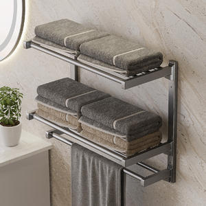 Porte-serviettes de salle de bain moderne autoportant gris anthracite en acier inoxydable à cinq niveaux, sans perçage, avec étagère de toilette amovible, étanche - Product Image 4