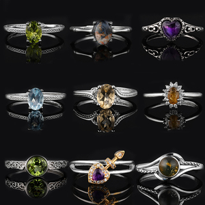 100% naturale ametista topazio blu pietra di luna olivina ambra granato gemma anello di pietra per le donne regolabile argento anello regalo - Product Image 1