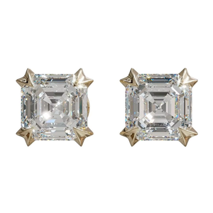 10KT Yellow Gold Asscher Cut Diamond Earrings VVS-GH IGI Certified Classic Solitaire <b>Stud</b> Jewelry - Product Image 1