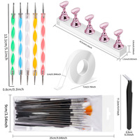 Juego de 24 Herramientas para Decoración de Uñas, Soportes Magnéticos para Uñas, 15 Pinceles, 5 Bolígrafos de Puntos, Cinta Adhesiva, Pinzas, Venta al por Mayor