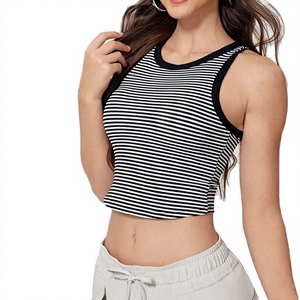 Débardeurs sans manches côtelés à col rond imprimé rayures blanches 2026 pour femmes – Décontractés, respirants, en Spandex/Coton 160g – Nouveau design - Product Image 3