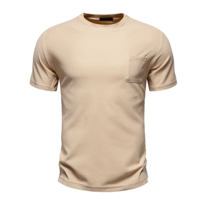 Men's High Quality 100% Organic Cotton <b>V</b>-<b>Neck</b> Beige <b>T</b>-<b>Shirt</b> <b>Oversized</b> Fit Eco-Friendly Anti-Wrinkle Breathable Casual Front - Product Image 1