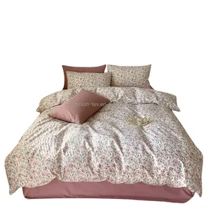 sweet cute rose flower print cotton Wholesale China manufacture quilt cover duvet cotton bed sheet cheap bed linen bedding set