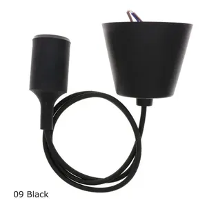 Ciondolo presa E27 Standard di illuminazione interna in silicone 90cm nero con cavo in tessuto - Product Image 2