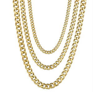 Collier chaîne cubaine étanche en acier inoxydable plaqué or PVD 18 carats 5/7/10/12 mm, bijoux hip-hop punk pour hommes et femmes, vente en gros - Product Image 1
