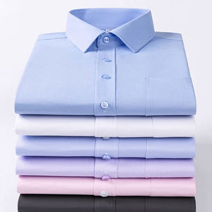 Camicie da uomo a maniche lunghe in cotone e poliestere tinta unita bianche e <span class=keywords><strong>blu</strong></span> personalizzate OEM/ODM per fabbriche - Product Image 1