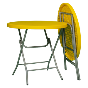 Yellow Plastic <strong>Small</strong> <strong>Camp</strong> Round Folding <strong>Table</strong> Garden Outdoor - Product Image 1