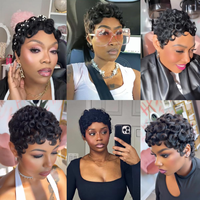 Perruque Courte Pixie en Gros, Faite à la Machine, Sans Lacet, avec Frange, Noir Naturel, 100% Cheveux Humains, pour Femme Noire
