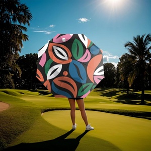 Modern Factory Price 54 Inch/60 Inch/68 Inch Golfer <b>Umbrellas</b> Huge Size Abstract Pattern Double Canopy UV Protection <b>Umbrella</b> - Product Image 4