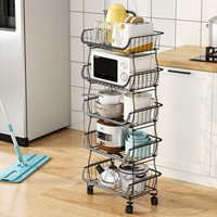 MasterACCT 3Tcart2 Metal Keukenrek 3 Planken voor Fruit- en Groentebewaring Duurzame Vloerwagen Organizer Stapelbare Mandjes