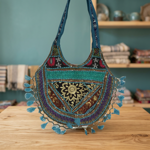 Unisex Cotton Fashion Boho <b>Handbag</b> High Capacity Zipper Closure Tassel Bow Multicolor Traditional Indian New Designs Handmade - Product Image 4