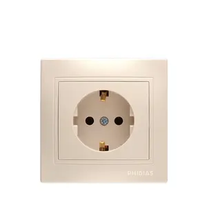 Factory EU standard ABS fireproof material brass earth electric German type wall socket power charge push button wall switch