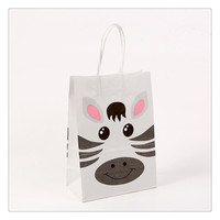 Sac d'emballage en papier kraft imprimé avec des animaux colorés de dessins animés, vente en gros de sacs d'emballage pour cadeaux d'enfants