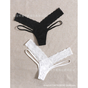 Nouvelles culottes sexy en dentelle et résille pour femmes Qianxiu, T-shirts transparents à coupe triangulaire, entrejambe en coton taille basse, tendance et - Product Image 2