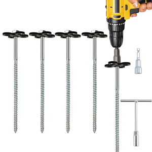 Picchetti per tenda da 8 pollici con attacco a vite, 5 pezzi, e 1 cacciavite esagonale con impugnatura a T, design multi-foro, picchetti da terra per fissaggio di tende, tettoie, gazebo e altalene - Product Image 2