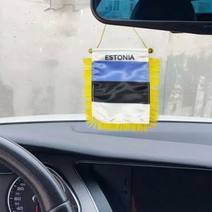 ธงสามเหลี่ยมซาตินแบบกำหนดเองของเอสโตเนียสำหรับรถยนต์ พิมพ์ดิจิทัลขนาดเล็ก พร้อมพู่สีเหลือง ทำจากโพลีเอสเตอร์พลาสติก สำหรับใช้กับยานยนต์ - Product Image 3