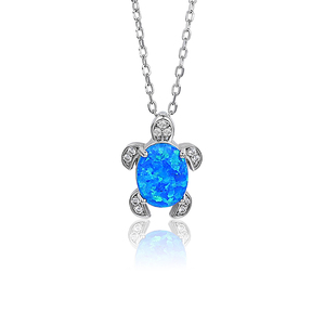 Collar con colgante de tortuga blanca azul OPAL sintético, cadena de caja Vintage de plata, estética tridimensional elegante para mujer - Product Image 1