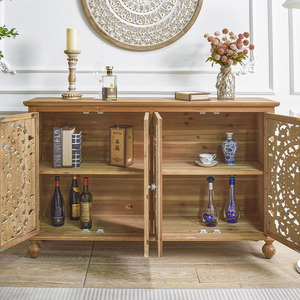 HOME Farmhouse <b>Rustic</b> Eco Friendly Dining Room Large Hand Carved Door Natural Wood <b>Sideboard</b> Cabinet for Kitchen & Entry - Product Image 3