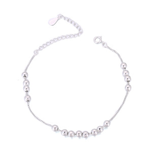 Tobillera de <span class=keywords><strong>Plata</strong></span> de Ley 925 para mujer, pulsera de tobillo Manual con cuentas - Product Image 1