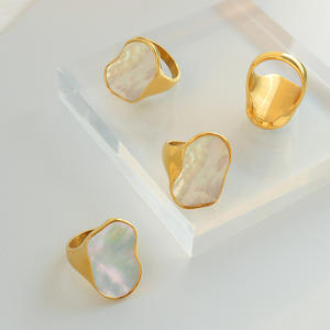 Magnifique bague Unique en acier inoxydable tendance pour femmes, coquille blanche personnalisée pour hommes, or - Product Image 2