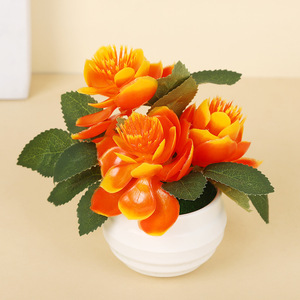 Simulation de plante verte artificielle à 3 tiges, style lotus en pot, petite et fraîche, pour décoration de bureau et de maison, fournitures florales artificielles - Product Image 6