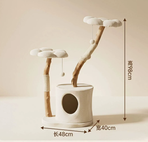 Arbre à chat moderne en bois avec condo en peluche, tour à gratter réglable, centre d'activités pour chats d'intérieur - Product Image 5