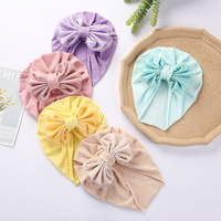 Touca infantil de malha feita à mão, chapéu turbante de bebê, gorro de algodão sólido bonito