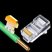 Trou traversant perforé 1.0mm 50U 6U 3U plaqué or 8P8C UTP CAT5E prise passe à une rangée à travers Rj45 connecteur prise modulaire