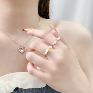 Original Natural Freshwater Baroque Flower Pearl <b>Ring</b> 925 Silver Gold-plated <b>Adjustable</b> Open Band Handmade Jewelry for Women - Product Image 3