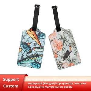 ป้ายแท็กกระเป๋าเดินทางหนัง PU กันน้ำ รุ่น Elanmei 001 จากผู้ผลิต  ตกแต่งด้วยลายปะติด  สามารถพิมพ์โลโก้ได้ตามต้องการ - Product Image 2