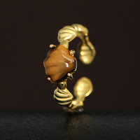 Bague en or 18 carats avec œil de tigre pour femmes, anneaux en pierres précieuses irréguliers réglables, bijoux fins en argent sterling 925 personnalisés